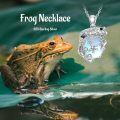 wholesale 925 Sterling Silver Opalite Frosted Glass Pendant Frog Necklace 43mm Long Chain for Women Girls -0-5