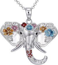 wholesale 925 Sterling Silver Floral Elephant Pendant Necklace with Multi-Color Stones for Women-Elephant