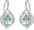 wholesale 925 Sterling Silver Green Crystal Four-Leaf Clover Shamrock Drop Dangle Hook Earrings for Women Girls Irish Lucky Charm s-0-0