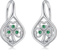wholesale 925 Sterling Silver Green Crystal Four-Leaf Clover Shamrock Drop Dangle Hook Earrings for Women Girls Irish Lucky Charm s-Clover C