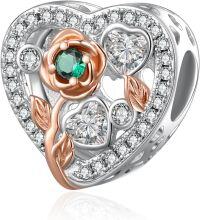 wholesale 925 Sterling Silver Rose Bead Birthstone Charm Bracelet for Mother s Day Wedding Birthday Gifts for Women-05 May - Emerald