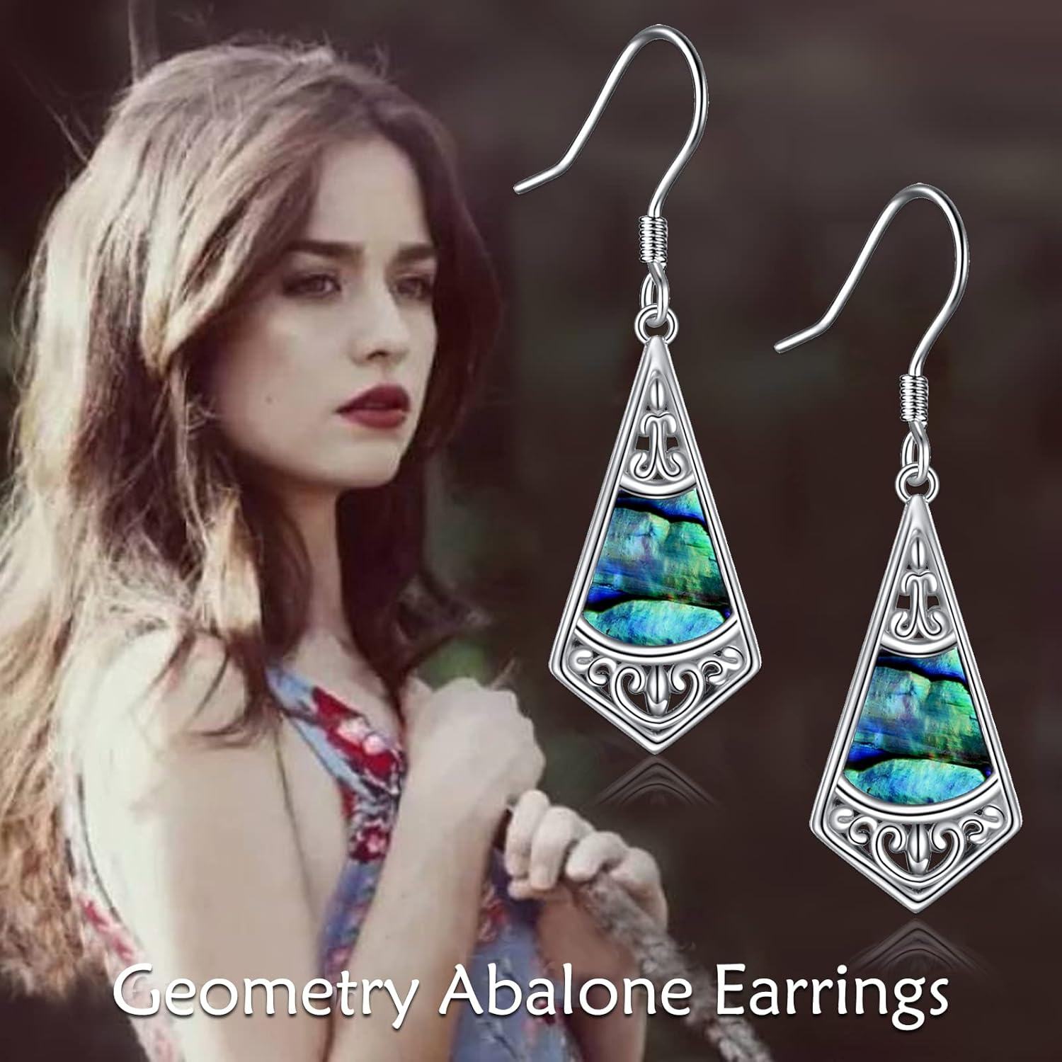 925 Sterling Silver Heart-Shaped Abalone Shell Tree of Life Dangle Earrings with Cubic Zirconia Accents for Women-0-2