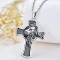wholesale 925 Sterling Silver Cross Pendant Necklace for Men with Lion Head Satan Crucifix Ankh Charm on 3mm Cable Chain (Length: 64cm)-0-1