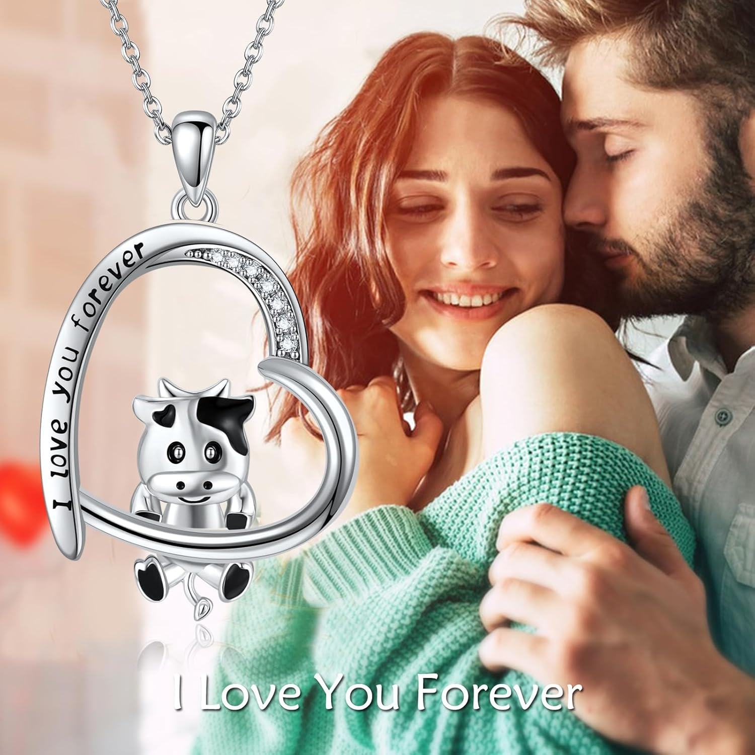 Sterling Silver Stone Animal Jewelry Heart Cow Cat Axolotl Butterfly Necklace for Women Birthday-0-2