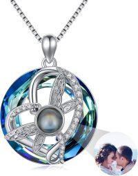 wholesale 925 Sterling Silver Blue Crystal Dragonfly Pendant Necklaces - Romantic Gift for Her-L-Dragonfly+photo