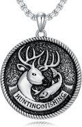wholesale 925 Sterling Silver Hunting & Fishing Deer Antler Pendant Necklaces for Men 24 Chain Dad's Birthday Gifts-0-0
