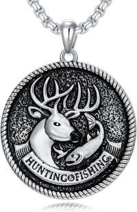 wholesale 925 Sterling Silver Hunting & Fishing Deer Antler Pendant Necklaces for Men 24 Chain Dad's Birthday Gifts-Style B