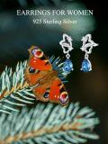 wholesale 925 Sterling Silver Blue Teardrop Crystal Butterfly Stud Earrings for Women's Gifts-0-4