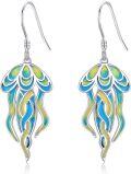 wholesale 925 Sterling Silver Blue & Yellow Enamel Jellyfish Drop Earrings-0-0