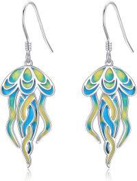 wholesale 925 Sterling Silver Blue & Yellow Enamel Jellyfish Drop Earrings-Jellyfish
