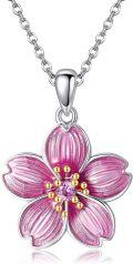 wholesale 925 Sterling Silver Pink Flower Pendant Necklace for Women Girls Mothers Day Gift-0-0