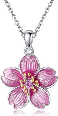 wholesale 925 Sterling Silver Pink Flower Pendant Necklace for Women Girls Mothers Day Gift-Cherry blossom