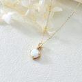 wholesale 14K Gold Square Cut White Opal & Diamond Pendant Necklace - 16 Chain-0-2