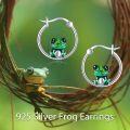wholesale 925 Sterling Silver Green Frog Hoop Earrings for Women Girls-0-5