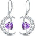 wholesale TOUPOP Moon And Star Earrings Amethyst February Birthstone Earrings Sterling Silver Celtic Moon Drop Dangle Earrings Jewelry Anniversary Birthday Christmas Gifts For Women Wife Mom Her -0-0