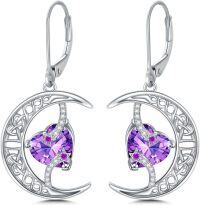 wholesale TOUPOP Moon And Star Earrings Amethyst February Birthstone Earrings Sterling Silver Celtic Moon Drop Dangle Earrings Jewelry Anniversary Birthday Christmas Gifts For Women Wife Mom Her -undefined