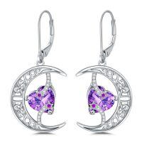 TOUPOP Sterling Silver Amethyst Celtic Moon Drop Dangle Earrings-undefined
