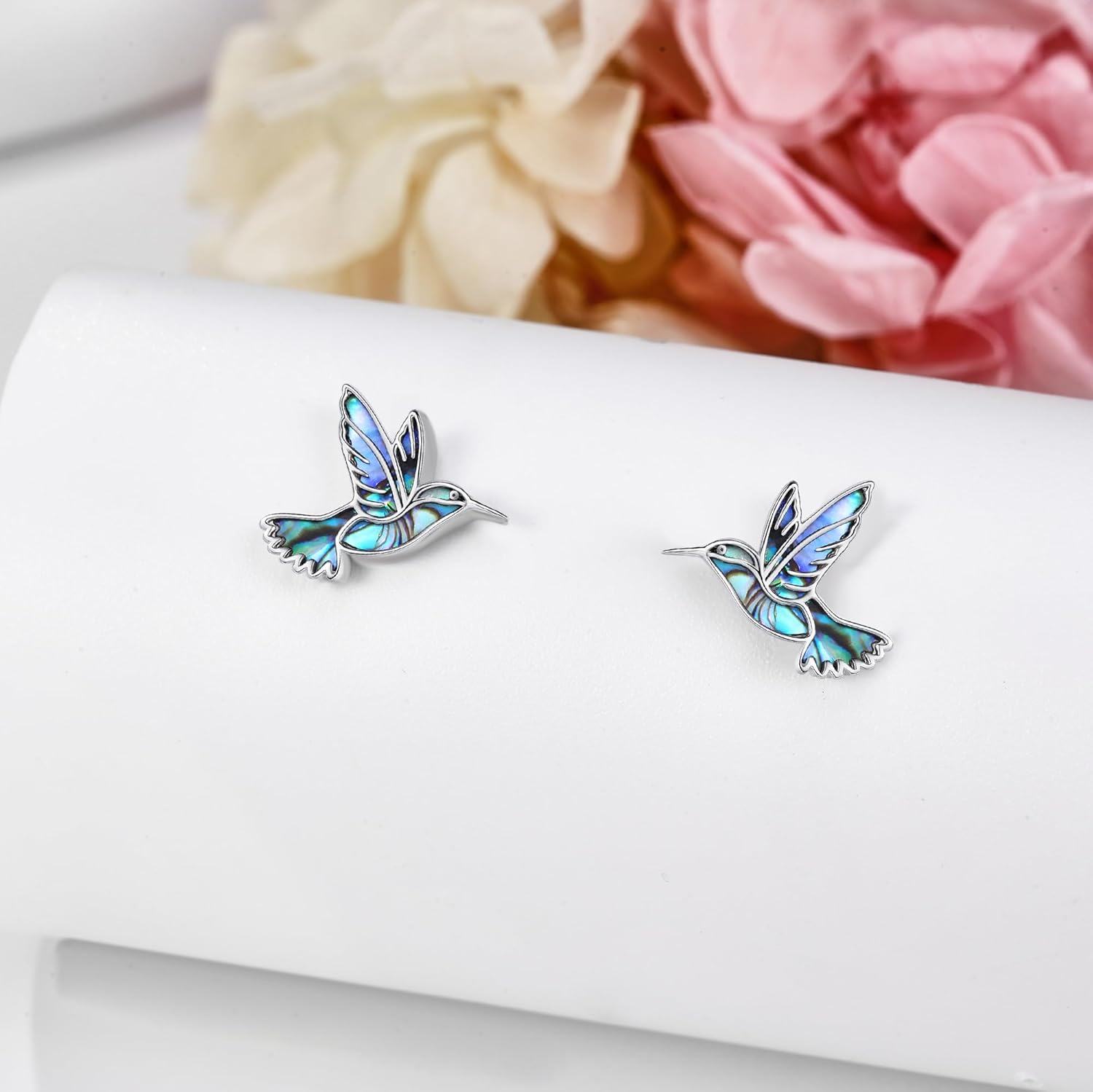 wholesale 925 Sterling Silver Abalone Shell Hummingbird & Flowers Adjustable Open Ring for Women Girls Gifts Jewelry Accessories-0-3