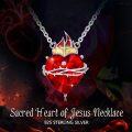 wholesale 925 Sterling Silver Sacred Heart of Jesus Necklace with Cubic Zirconia and Crown Design Christian Amulet -0-5