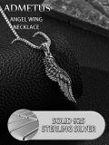 wholesale 925 Sterling Silver Angel Wing Pendant on Rolo Chain for Men - 24 Length-0-2