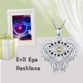 wholesale TOUPOP Evil Eye Necklace For Women Sterling Silver Angel Wings Protection Pendant Necklace With August Birthstone Peridot Amulet Jewelry Gifts For Her Women Birthday Graduation -0-4