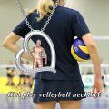 wholesale 925 Sterling Silver Volleyball Player Pendant Necklace with Heart-Shaped Frame and Cubic Zirconia Accents-0-4