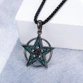 wholesale 925 Sterling Silver Turquoise Stone Triple Moon Pentagram Necklace for Women Men Wicca Pagan  48cm Chain Length-0-1