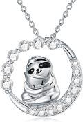 wholesale 925 Sterling Silver Cute Panda Moon Pendant Necklace with Cubic Zirconia Stones s for Women-0-0