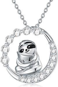 wholesale 925 Sterling Silver Cute Panda Moon Pendant Necklace with Cubic Zirconia Stones s for Women-01-Round-Sloth
