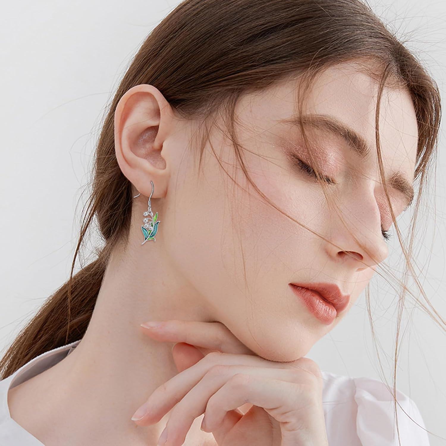 wholesale 925 Sterling Silver Green Enamel Flower Drop Earrings-0-1