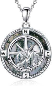 wholesale Sterling Silver Stone Owl Compass Necklace Graduation Gift for Women-A_Compass Moss Agate