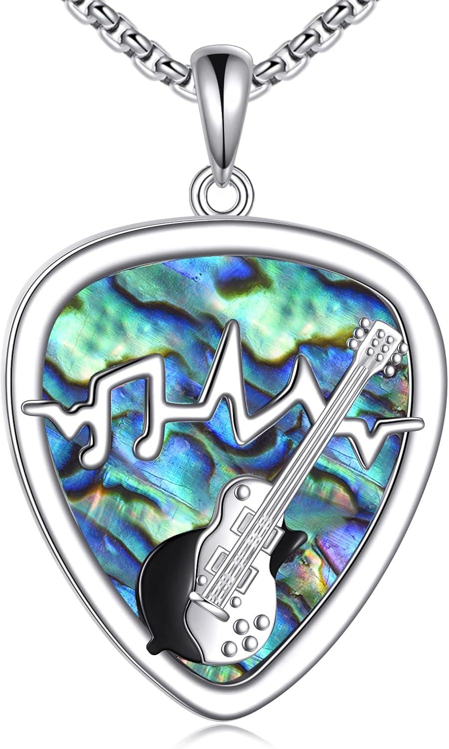  Sterling Silver Music Necklace w Earphone Guitar Pick Note Pendant Anniversary Birthday Gifts -Guitar Pick
