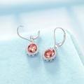 wholesale 925 Sterling Silver Pink Stone Drop Earring with Rhinestone Halo - Elegant Gift for Her-0-3