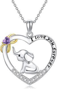 wholesale 925 Sterling Silver Birthstone Elephant Heart Necklace for Women-February