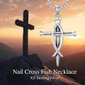 wholesale 925 Sterling Silver Nail Cross Pendant - Christian  for Men (Length: 22)-0-2