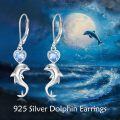 wholesale 925 Sterling Silver Dolphin Heart Drop Earrings with Blue Topaz Stone-0-3