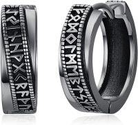 wholesale 925 Sterling Silver Viking Rune Hoop Earrings Norse  for Men Women-Black