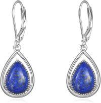 wholesale Sterling Silver Dangle Earrings with Opal Larimar Lapis Sapphire Turquoise Moss Agate Crystal Jewelry Gift for Women-Lapis Lazuil 2