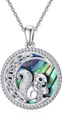 wholesale 925 Sterling Silver Abalone Shell Round Squirrel Pendant Necklace s for Women and Girls-Squirrel