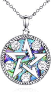 wholesale 925 Sterling Silver Abalone Shell Witch Knot Pentagram Triquetra Star of David Pendant Necklace-Pentagram Pentacle