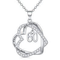 TOUPOP Sterling Silver Zircon Forever Love Heart Pendant Necklace, 60th Birthday Gift-undefined