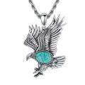 wholesale 925 Sterling Silver Oxidized Eagle Pendant Necklace With Turquoise Stone For Men-0-0