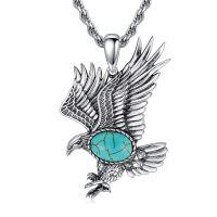 wholesale 925 Sterling Silver Eagle Pendant Necklace Wholesale Black Stone-Turquoise