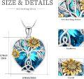 wholesale 925 Sterling Silver Heart-Shaped Tree of Life Pendant Necklace with Blue Crystal and Gold Sunflowers-0-5