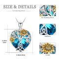wholesale 925 Sterling Silver Sunflower Tree Of Life Heart Pendant Necklace With Blue Swarovski Crystal-0-5