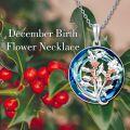 wholesale TOUPOP Birth Flower Necklace 925 Sterling Silver Birth Month Floral Pendant Necklace Birthstone Crystal Jewelry Birthday Christmas Gifts For Women -0-1