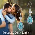 wholesale 925 Sterling Silver Turquoise Teardrop Drop Hook Earrings for Women Girls  4cm Long-0-1