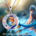 wholesale 925 Sterling Silver Crystal Mermaid Pendant Necklace with Purple and Blue Stones-0-2