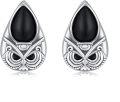 wholesale 925 Sterling Silver Onyx Owl Stud Earrings 13mm - Symbol of Wisdom, Minimalist Gift for Women-0-0