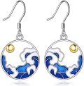 wholesale 925 Sterling Silver Ocean Wave Blue Enamel Drop Earrings for Women-0-0